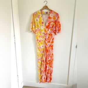 RIXO ariel floral ruffle 2 tone maxi dress / size M